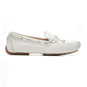 Clarks White C Mocc Tie Slip On Moccasin Flat Loafer Shoe NEW NWT